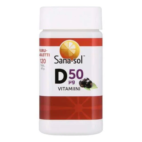 Витамин Д 50 мг Sana-Sol d-vitamiini вкус чёрной смородины, 120 табл