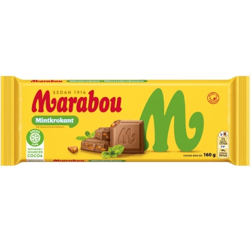 Шоколад Marabou (Марабу) Mint Krokant молочный с мятой, 160 гр