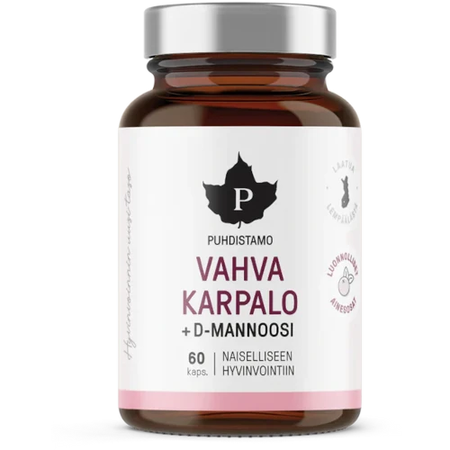 Добавка для женского благополучия клюква и D-манноза Puhdistamo Vahva Karpalo + D-mannoosi, 60 капс