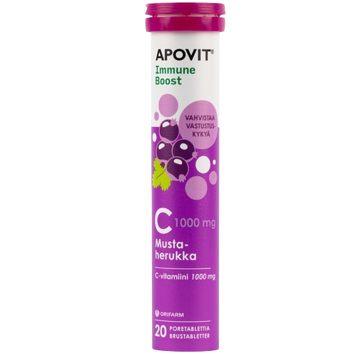 Витамин С Apovit Immune Boost C-vitamiini 20 шипучих таблеток вкус смородины