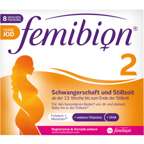 Витамины для беременных без йода Femibion 2 Schwangerschaft + Stillzeit ohne Jod Kombipackung, 60 табл и 60 капс