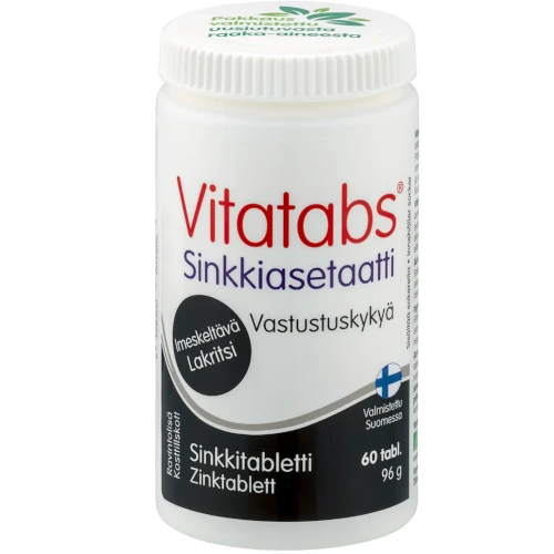 Ацетат цинка вкус лакрицы Vitatabs Sinkkiasetaatti Lakritsi, 60 табл