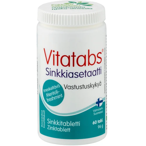 Ацетат цинка с мятным вкусом Vitatabs Sinkkiasetaatti Mentoli-Freshmint, 60 табл