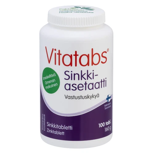Ацетат цинка с яблочным вкусом Vitatabs® Sinkkiasetaatti, 100 табл