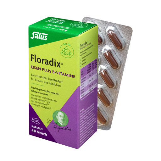 Железо и витамины Floradix Eisen plus B-Vitamine, 40 капс